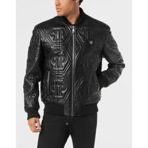 PHILIPP PLEIN Bomber de cuero MONOGRAM