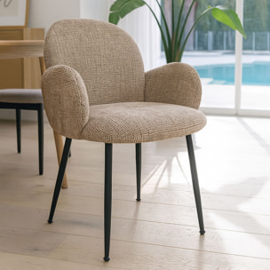 Lot de 2 fauteuils de table en tissu beige et pieds en métal GINETTE