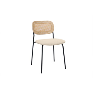 Chaises design en tissu effet velours texturé beige, métal noir et cannage rotin (lot de 2) MIRANDA