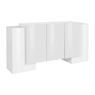 Credenza moderna a 5 ante, Made in Italy, Madia da cucina, Buffet di design da soggiorno, cm 170x45h85, colore Bianco lucido