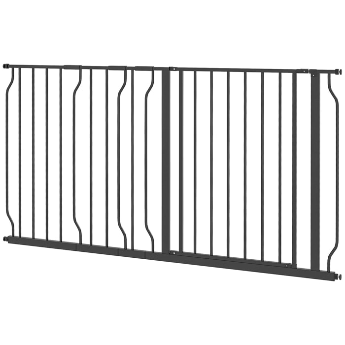 Barrière de sécurité animaux - longueur réglable dim. 75-145 cm - porte double verrouillage, ouverture double sens -sans perçage - acier ABS noir
