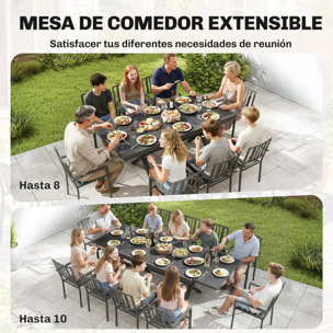 Mesa de Jardín Extensible con Superficie de Aluminio, 154/214x85 cm, Mesa de Comedor Exterior Extensible Rectangular con Imitación Madera para 8-10 Personas, para Patio, Terraza, Gris Oscuro