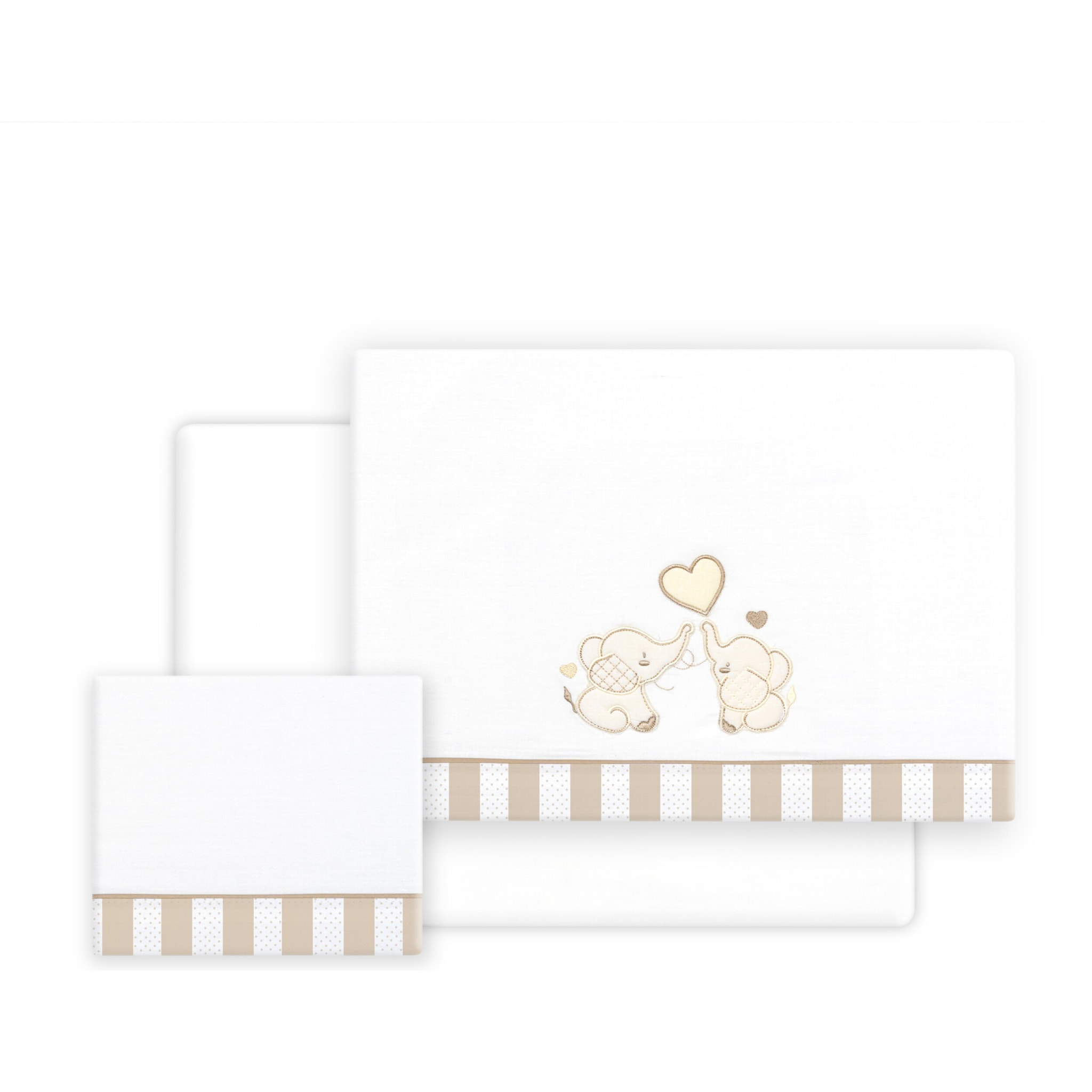 Triptico Cuna Parejita Elefante + Broche Bco/Beig