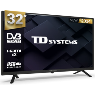 Televisor 32 Pulgadas HD, USB Grabador reproductor, Sintonizador digital DVB-T2/C/S2 - TD Systems PRIME32C19H