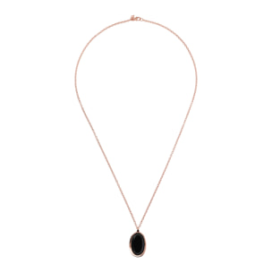 Collana Catena Rolo con Pendente in Pietra Naturale Ovale Sfaccettata Onice Nero