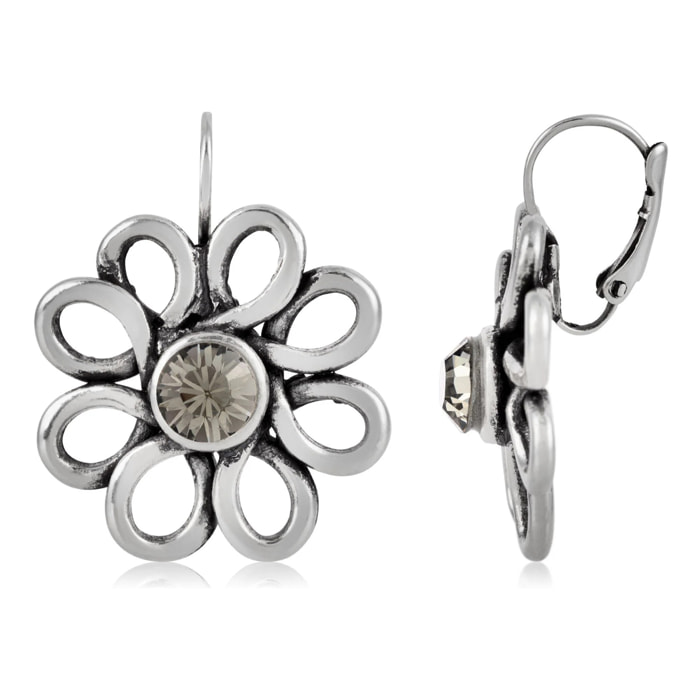 Pendiente plata Flor Swarovski gris cristal