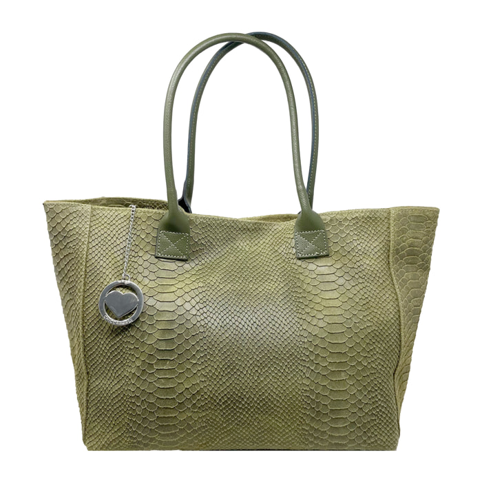 Chicca Borse - Borsa a Spalla Donna in Vera Pelle - Colore Pitonato Verde Oliva