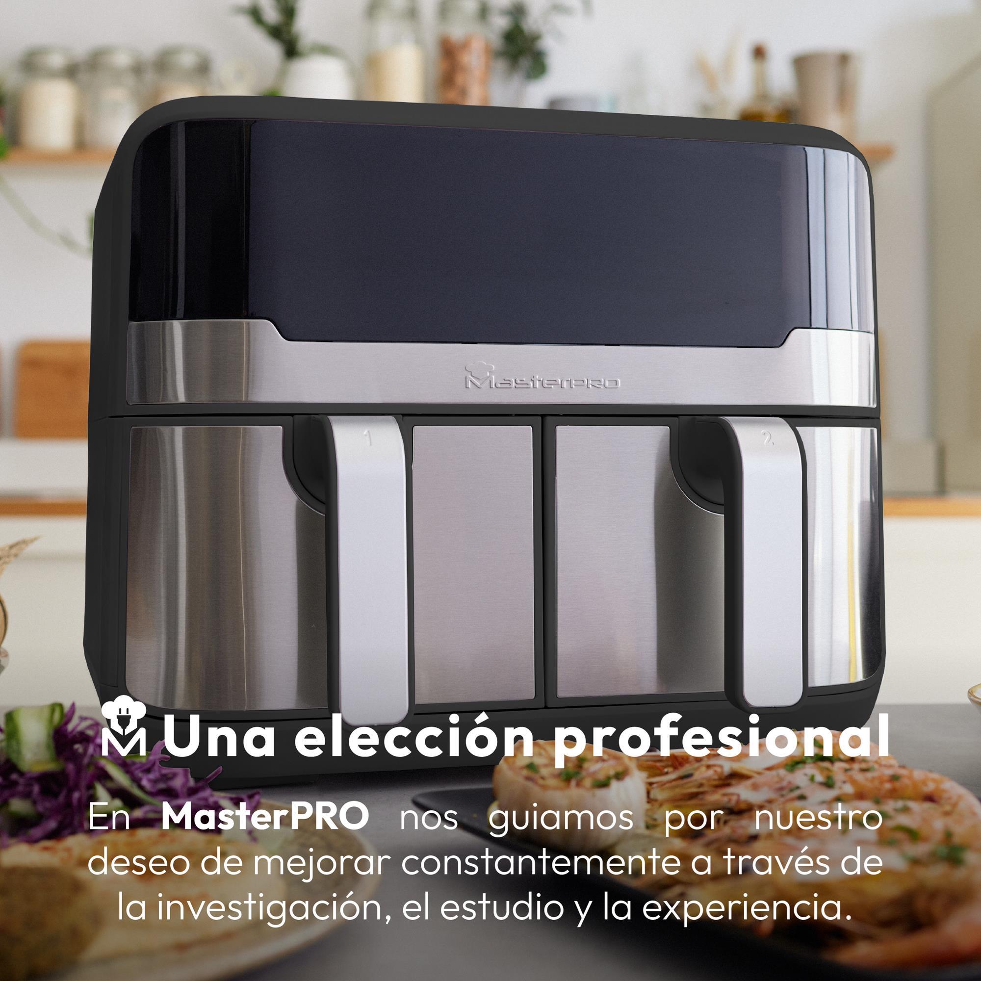 MasterPro Rocket Duo 900 Freidora de aire Color Negro de 9 L y 2400W, Pantalla LED Táctil y Cesta Antiadherente 11 Funciones