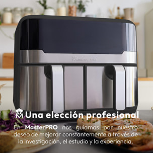 MasterPro Rocket Duo 900 Freidora de aire Color Negro de 9 L y 2400W, Pantalla LED Táctil y Cesta Antiadherente 11 Funciones