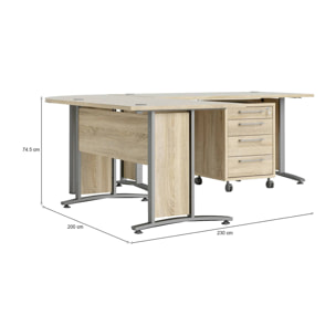 Scrivania Agerato, Scrittoio multiuso, Tavolo per ufficio porta PC, Piano di lavoro, 230x200 h75 cm, Grigio e Quercia