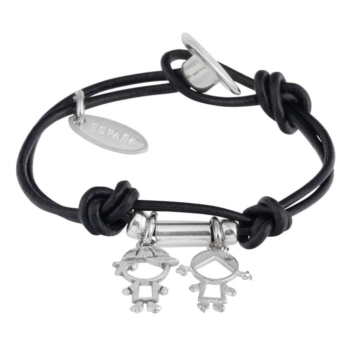 Pulsera cuero charm niño y niña plata