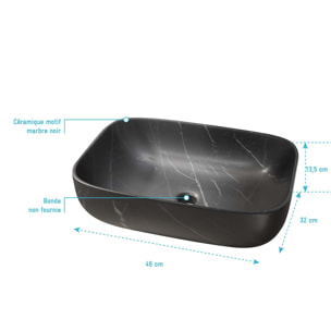Vasque à poser rectangulaire en céramique noire mat effet marbre 46x32x13.5 cm - BLACK MARBLE