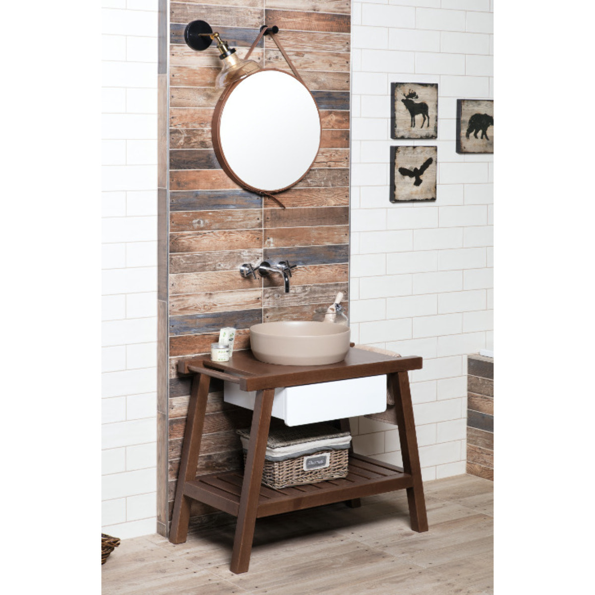 Set vasque à poser 39x39x12cm sans trop-plein + bonde à écoulement libre Infinitio marron mat