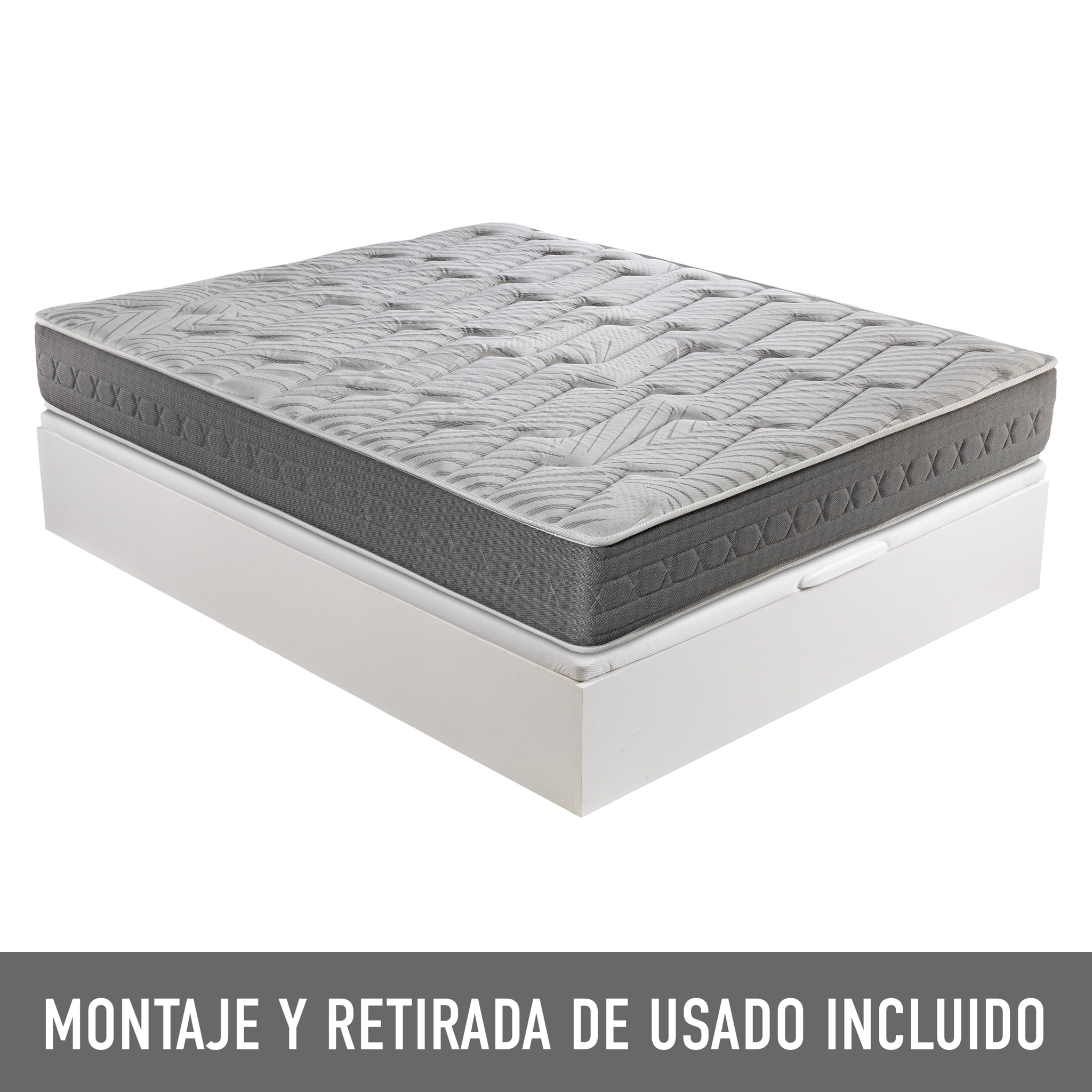 Pack Descanso Royal Sleep, Colchón Viscoelástico Ceramic Plus con Canapé Abatible Gran Capacidad Blanco, Montaje en domicilio incluido