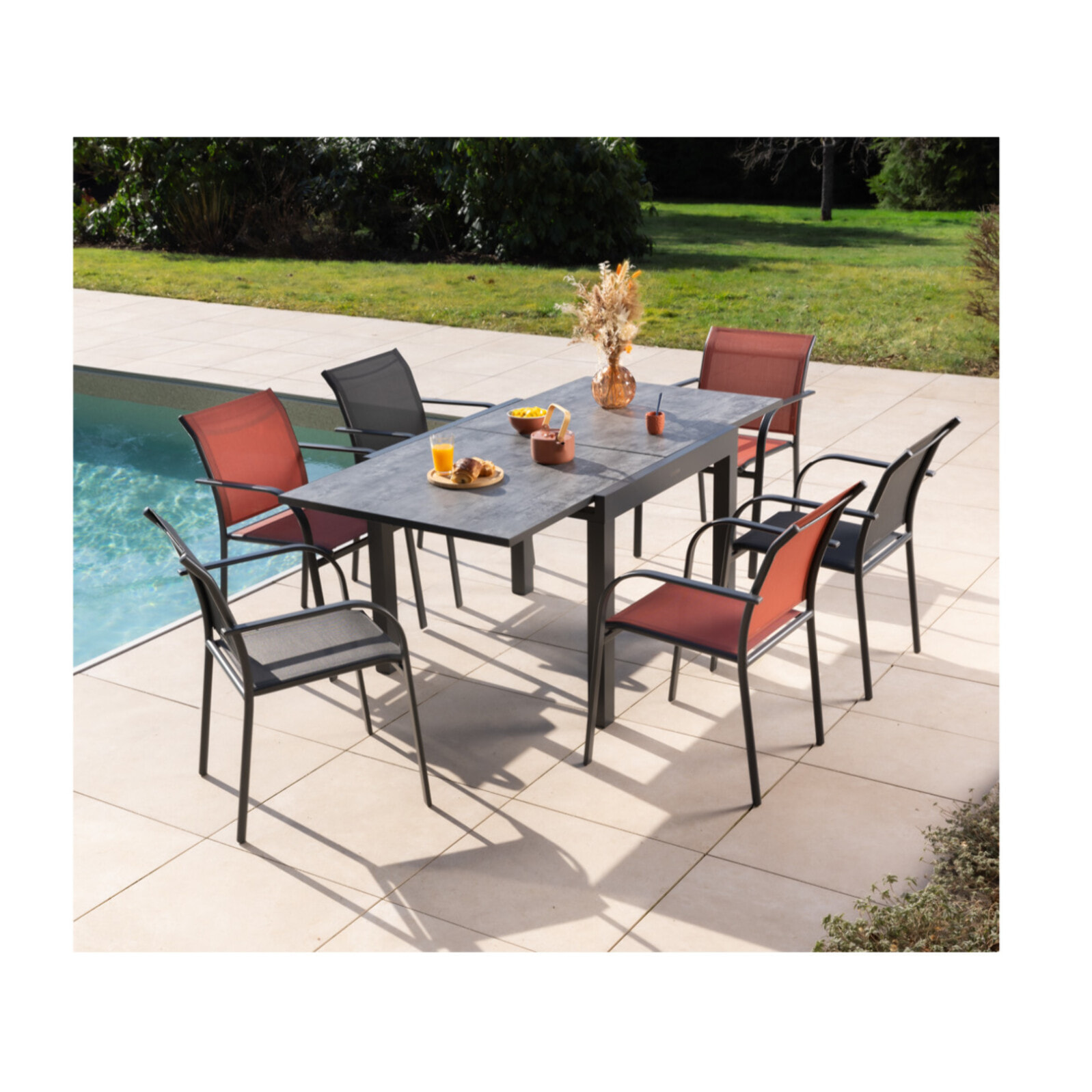 Ensemble table et chaises de jardin  - anthracite et terracotta - HONFLEUR BEZIERS ARDOISE