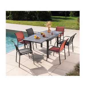 Ensemble table et chaises de jardin  - anthracite et terracotta - HONFLEUR BEZIERS ARDOISE