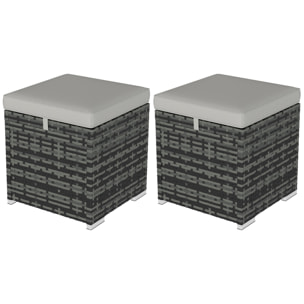Lot de 2 poufs coffres de jardin - coussins zippés déhoussables - résine tressée aspect rotin gris
