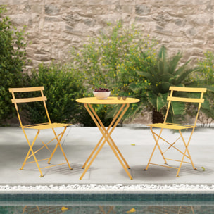 Table de jardin ronde et pliante en métal jaune beurre 2 personnes - Kayla