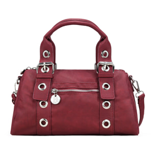 Bolso de mano burdeos con hebillas y tachuelas redondas