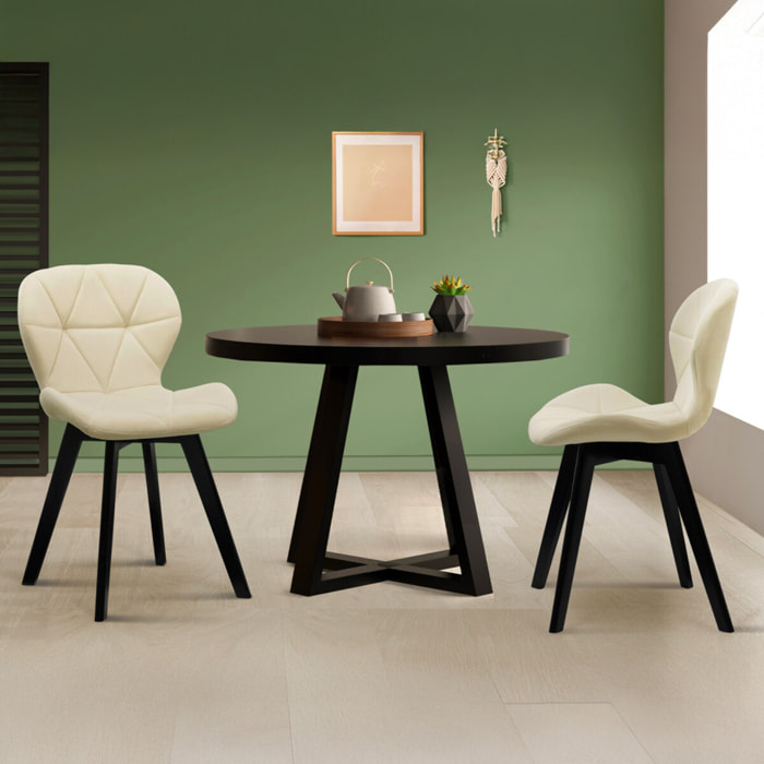 Chaises Daisy en velours et pieds noirs - Crème