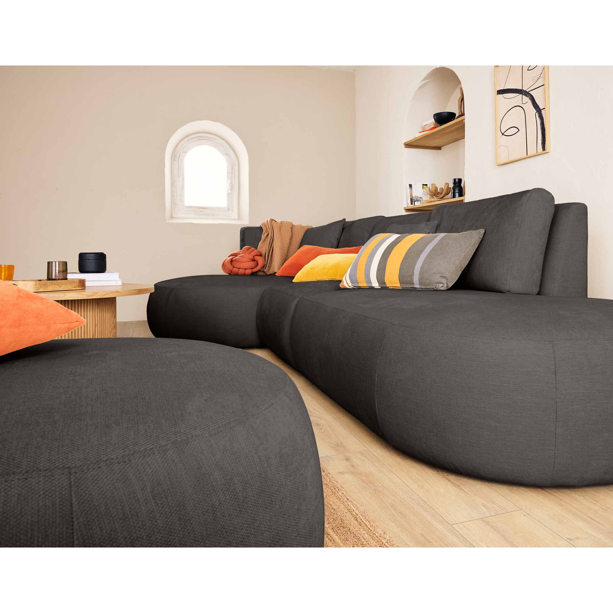 Santorini - module d'assise droit - en tissu texturé - Gris