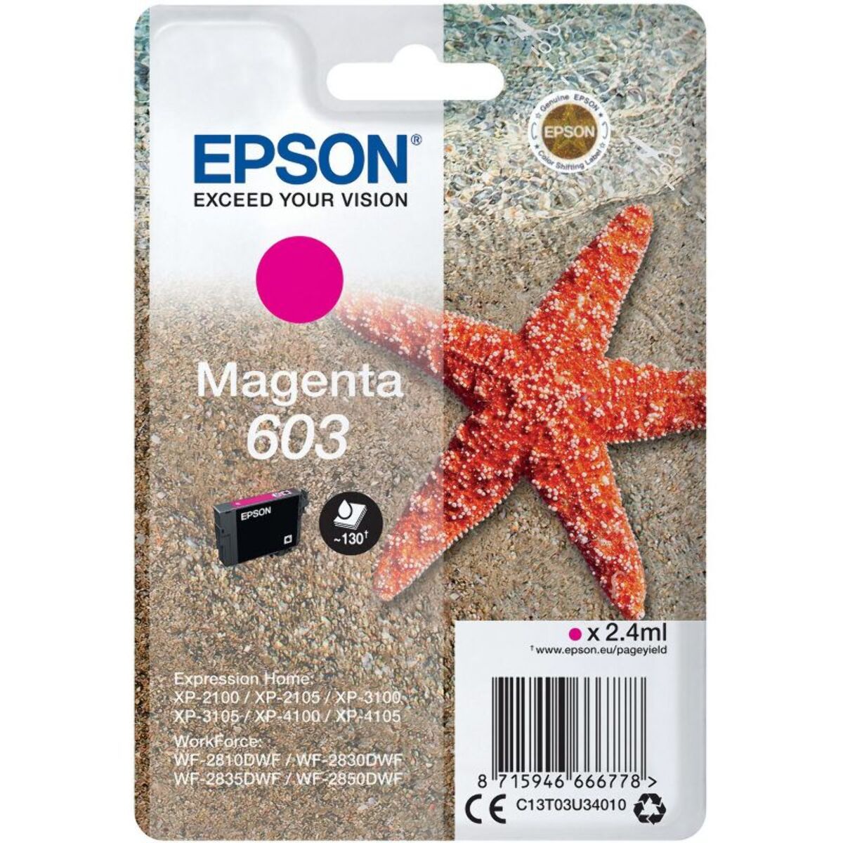 Cartouche d'encre EPSON Originale 603 Magenta Série Étoile de Mer - C13T03U34010