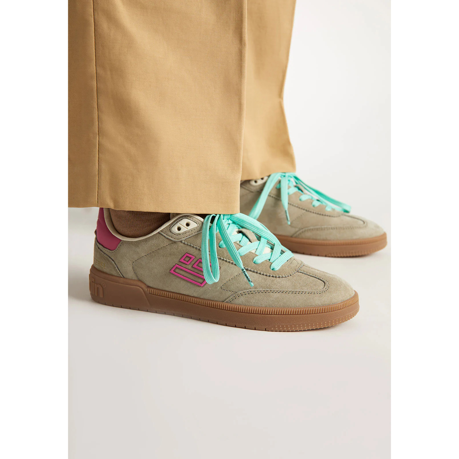 Zapatillas Deportivas de Mujer de Piel Con Forro Técnico Rebel Basic Flag Verde Khaki