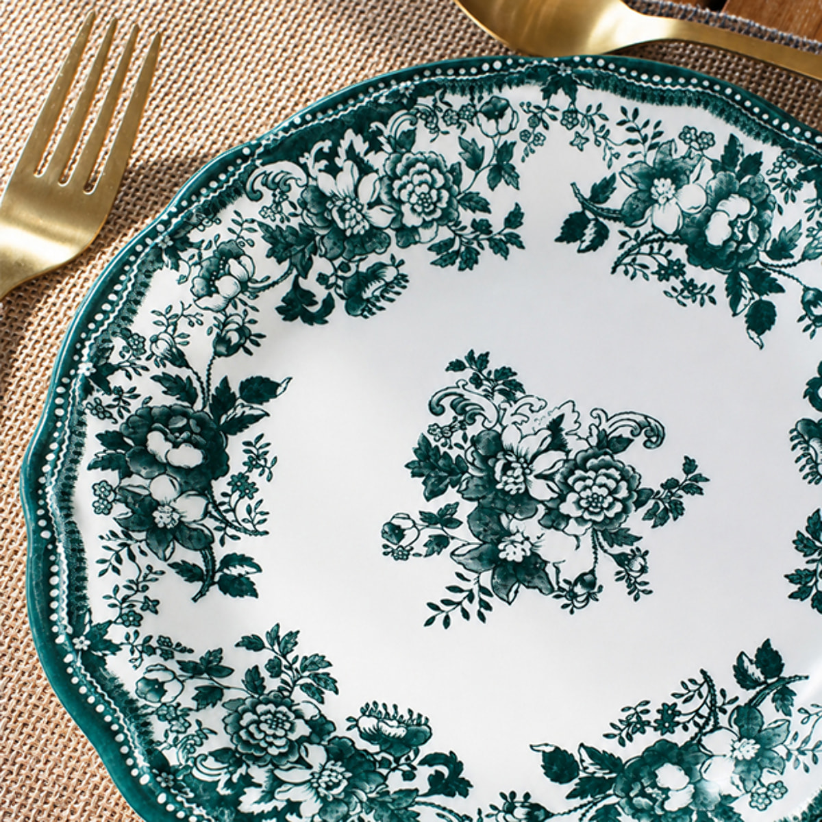 Lot de 6 assiettes à dessert fleuries en grès vert 20cm FAUSTINE