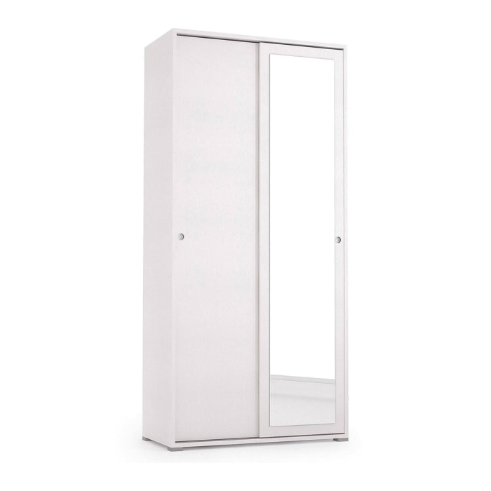 Guardaroba Abduhl, Armadio a 2 ante scorrevoli e specchio, Mobile con barra appendiabiti e ripiani, 100% Made in Italy, 90x45h195 cm, Bianco