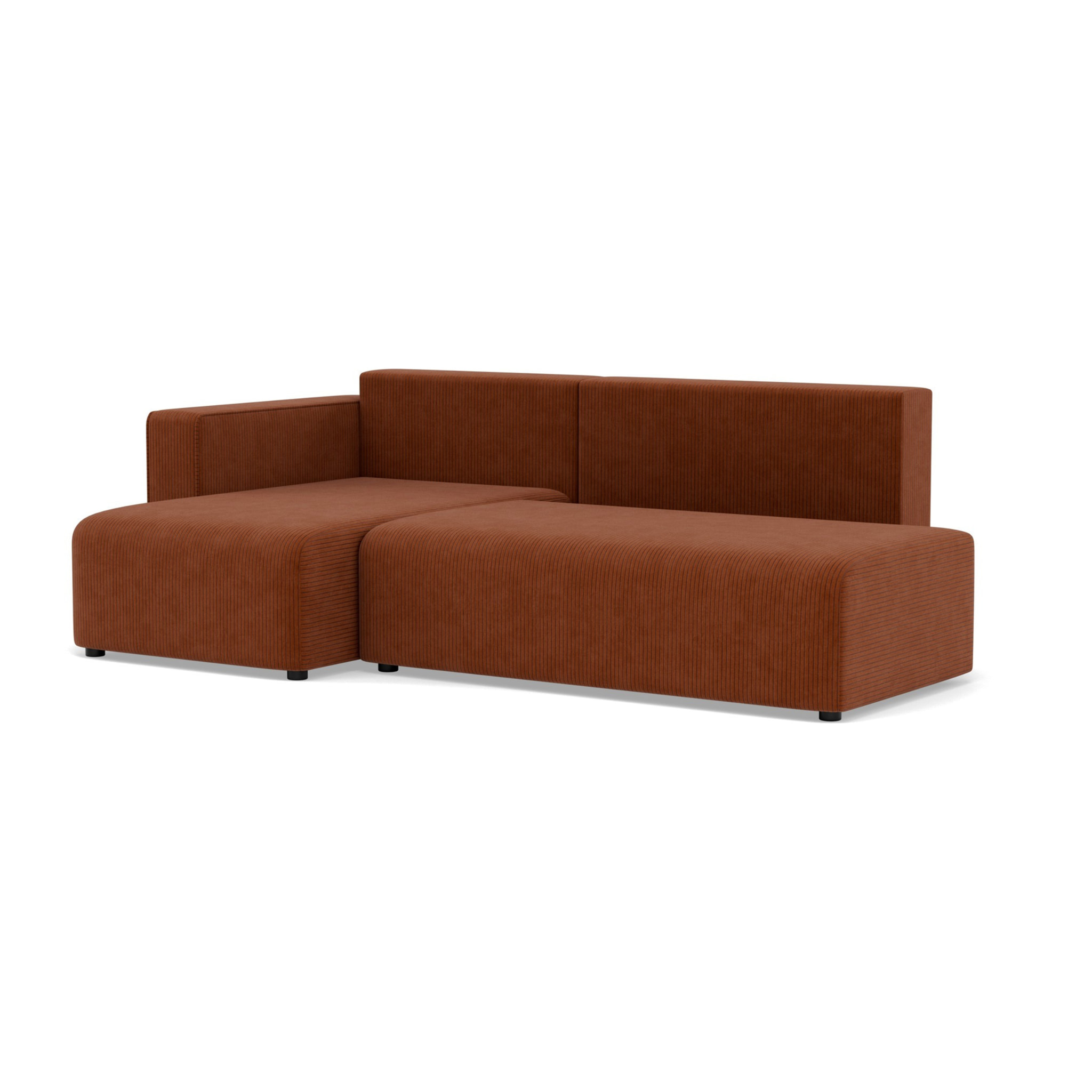 Topaze - canapé d'angle gauche 4 places convertible avec coffre sans accoudoir en velours côtelé - Terracotta
