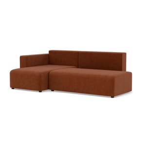Topaze - canapé d'angle gauche 4 places convertible avec coffre sans accoudoir en velours côtelé - Terracotta
