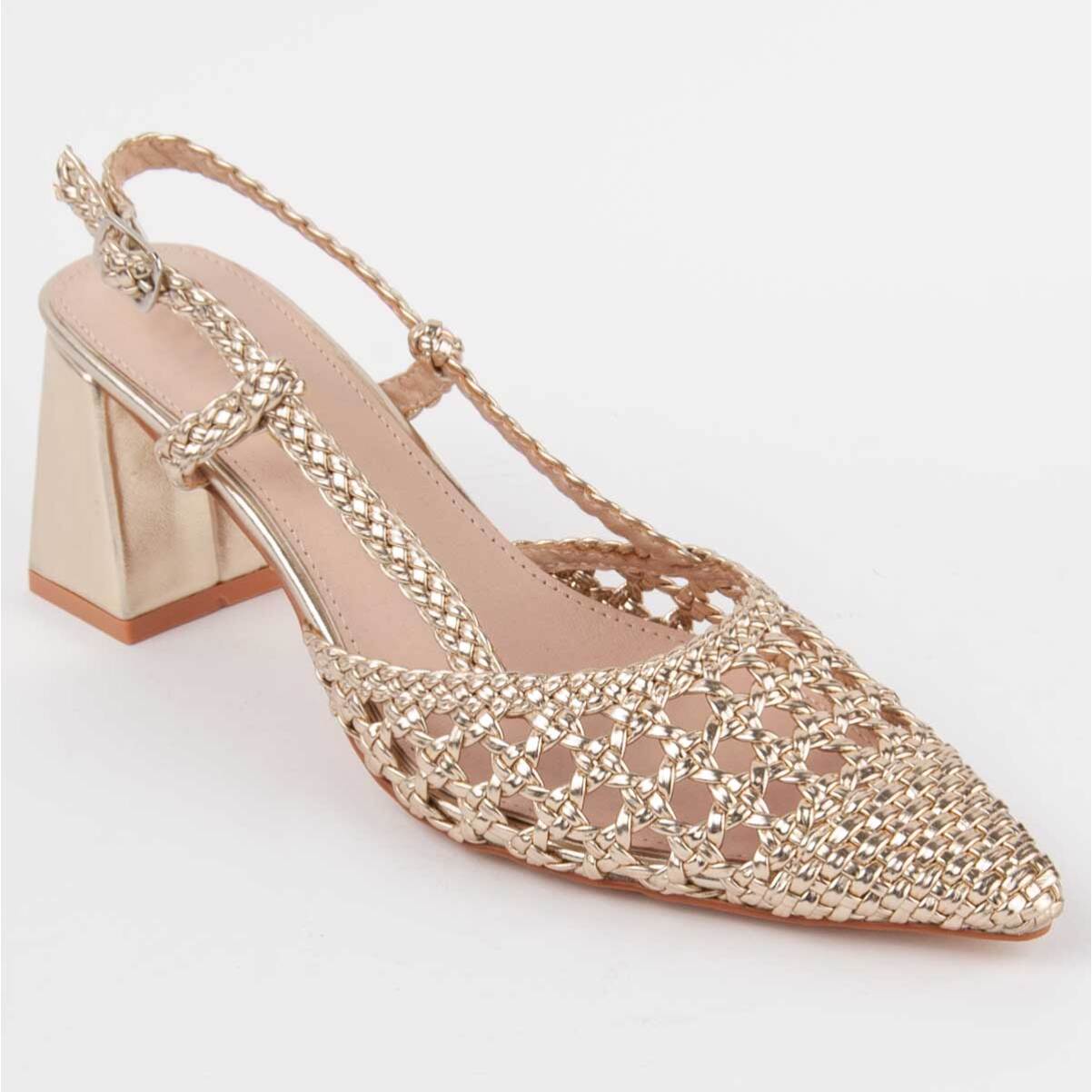 Zapato De Tacón - Dorado - Altura: 6 Cm