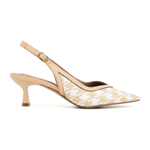 Decollete in rafia con motivo pied de poule - BIANCO/BEIGE