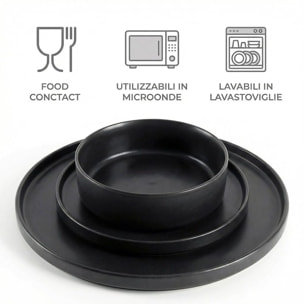 Set 18 Piatti in Ceramica, lavabile in lavastoviglie e adatto a microonde, Intrecci