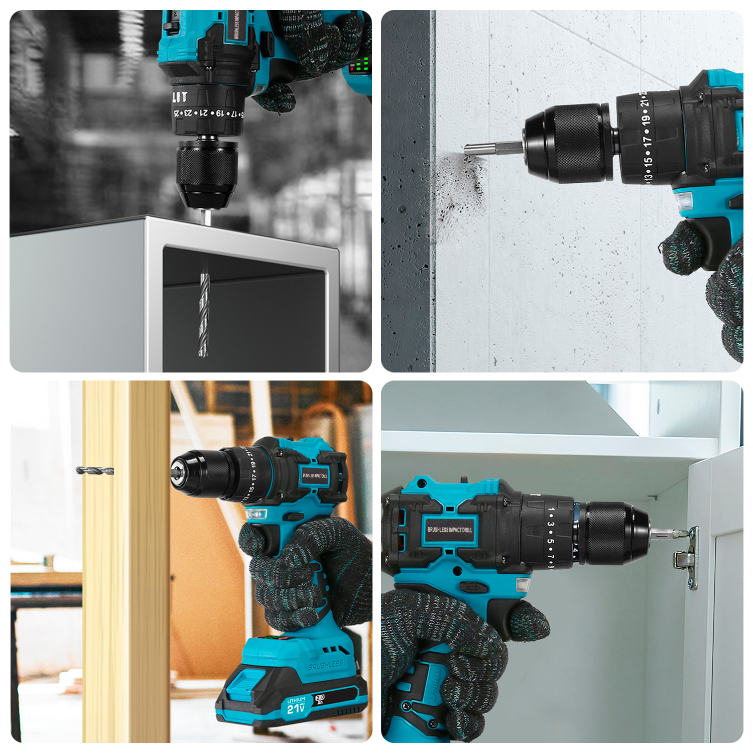 Taladro eléctrico inalámbrico de 21V con motor sin escobillas y doble velocidad, maletín de transporte con 24 accesorios y doble batería de 10000 mAh.