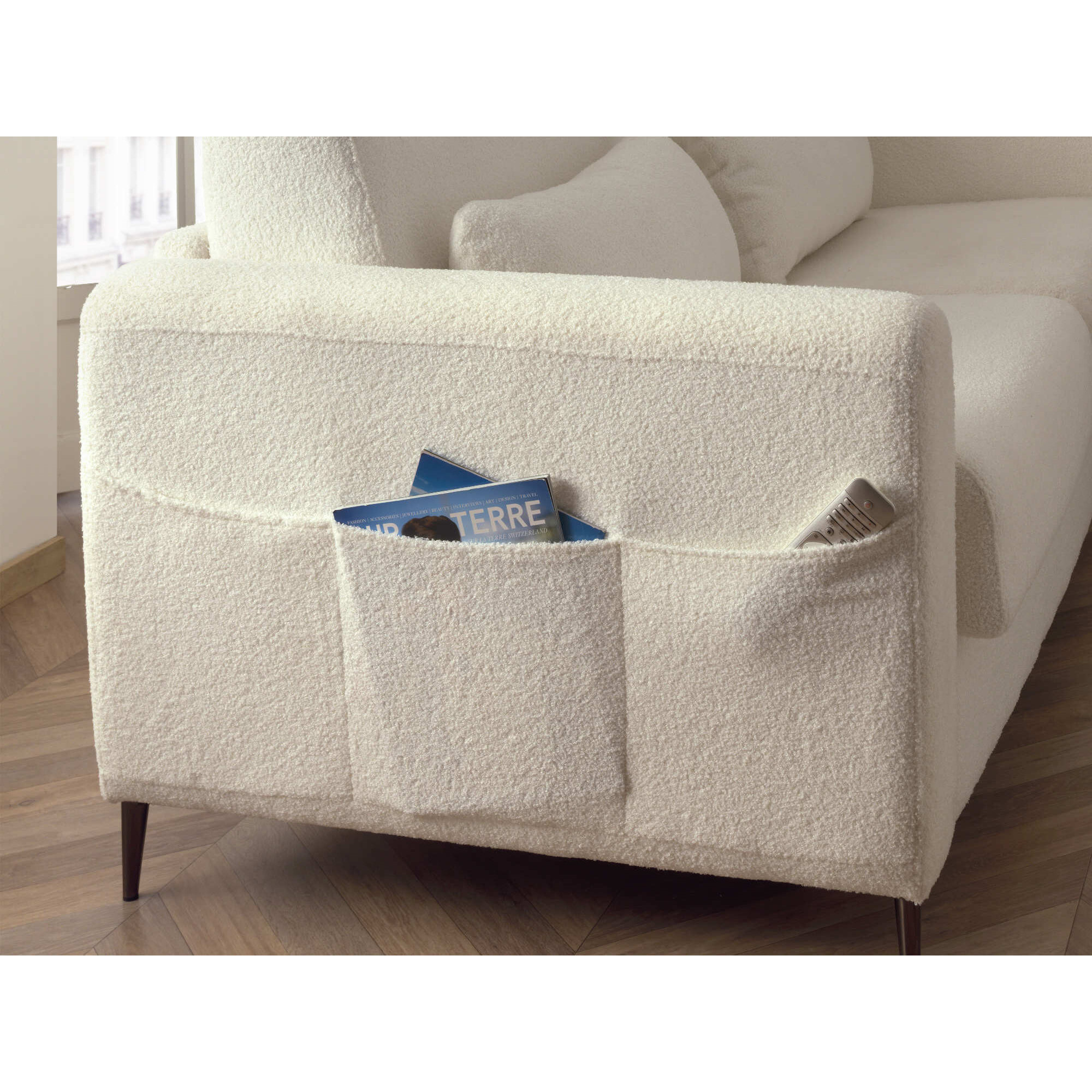 Owen - canapé 3 places convertible express couchage quotidien 140 cm matelas 12 cm en tissu bouclette - Beige