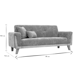 Canapé scandinave 3 places en tissu effet velours texturé taupe et bois clair FJORD