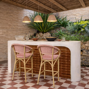 Lot de 2 fauteuils de bar extérieur en aluminium effet rotin rouge AMALFI