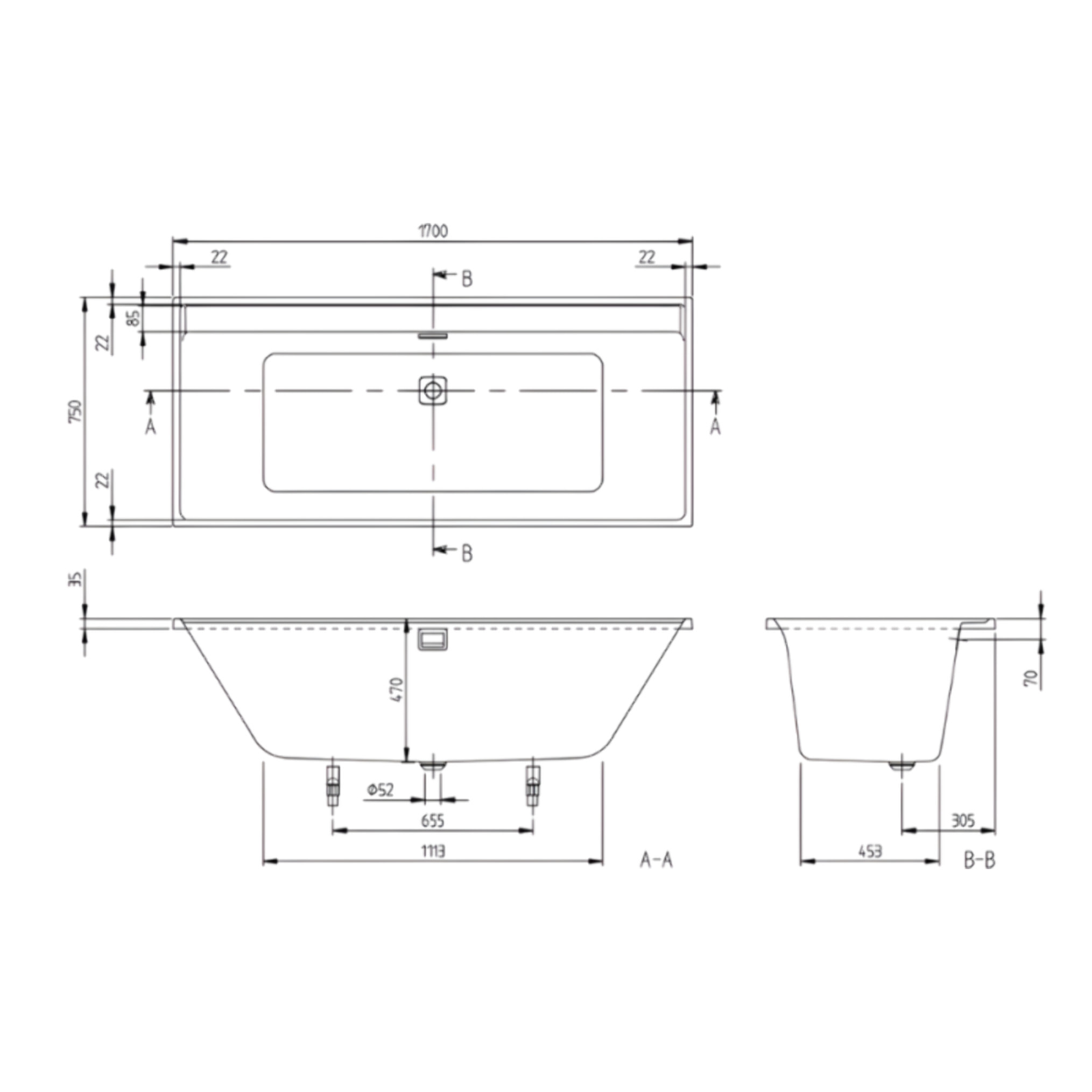 Baignoire droite VILLEROY ET BOCH Collaro Blanc mat vidage et trop plein blanc mat + Pare bain  AURYS Raywall