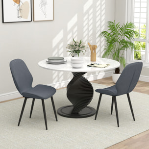 Lot de 2 chaises de salon design assise dossier enveloppant piètement acier noir tissu effet lin gris