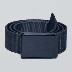 Cintura Brahim in tela blu marino con fibbia con logo