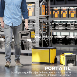 Tallar Móvil Apilable 3 en 1 Caja de Herramientas con Ruedas Carro de Herramientas de Acero con Bandeja Mango Telescópico Amarillo y Negro