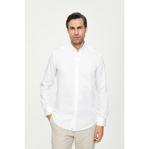 Camicia Uomo 1 Bottone Button Down Slim Twill Unito Bianco