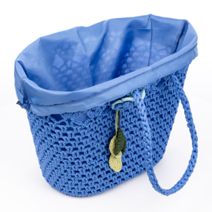 Zeccone borsa a spalla donna. Realizzata in cotone, con un pon-pon decorativo.