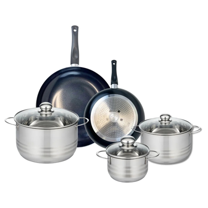 Ensemble de 2 Poêles de cuisson 24 et 32 cm et 3 faitouts 16, 20 et 24 cm Elo Prima Brillant