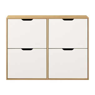 Scarpiera 4 vani bianca e rovere in pannello truciolare - Sky