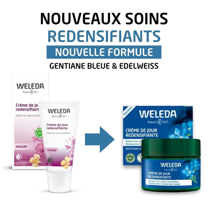 WELEDA  - Duo  Crème de Jour redensifiante GENTIANE BLEUE ET EDELWEISS - Soin anti-âge redensifiant spécialement formulé pour les femmes dès 50 ans - NATRUE - 2x40 ml