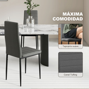 Pack de 6 Sillas de Comedor Modernas, Sillas de Cocina Tapizadas en Lino Sintético con Respaldo Alto y Patas de Metal, para Salón, Gris