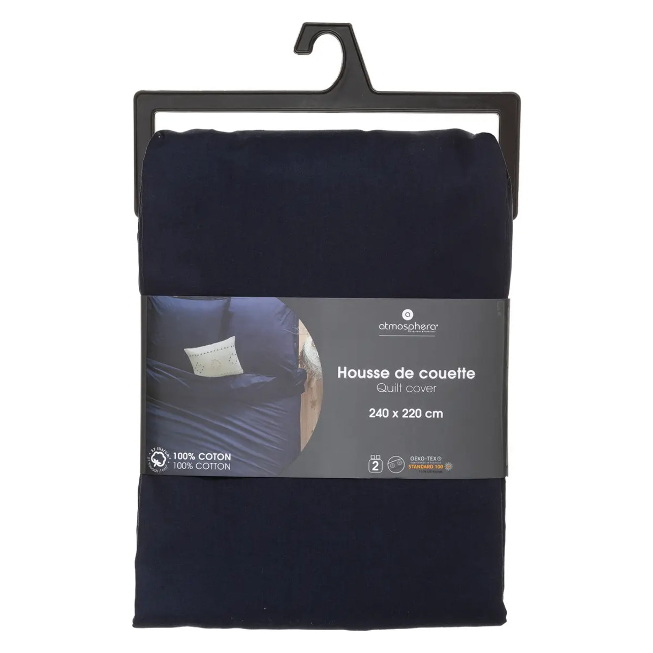 Housse de couette "Carina" en coton bleu encre 240x220cm