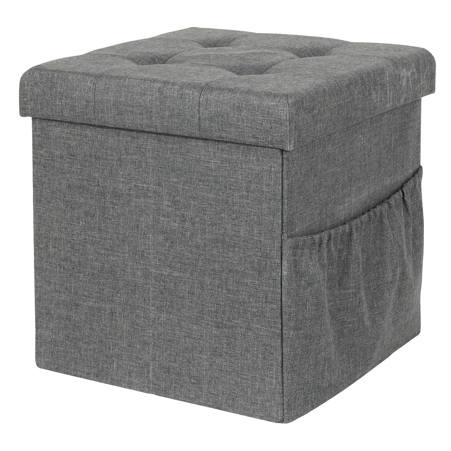 Coffre Pouf Pliable Tissu Gris Fonce